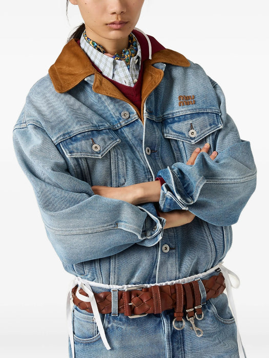 Washed denim and suede blouson jacket GWB313 S OOO 196YF0013 MIU MIU 