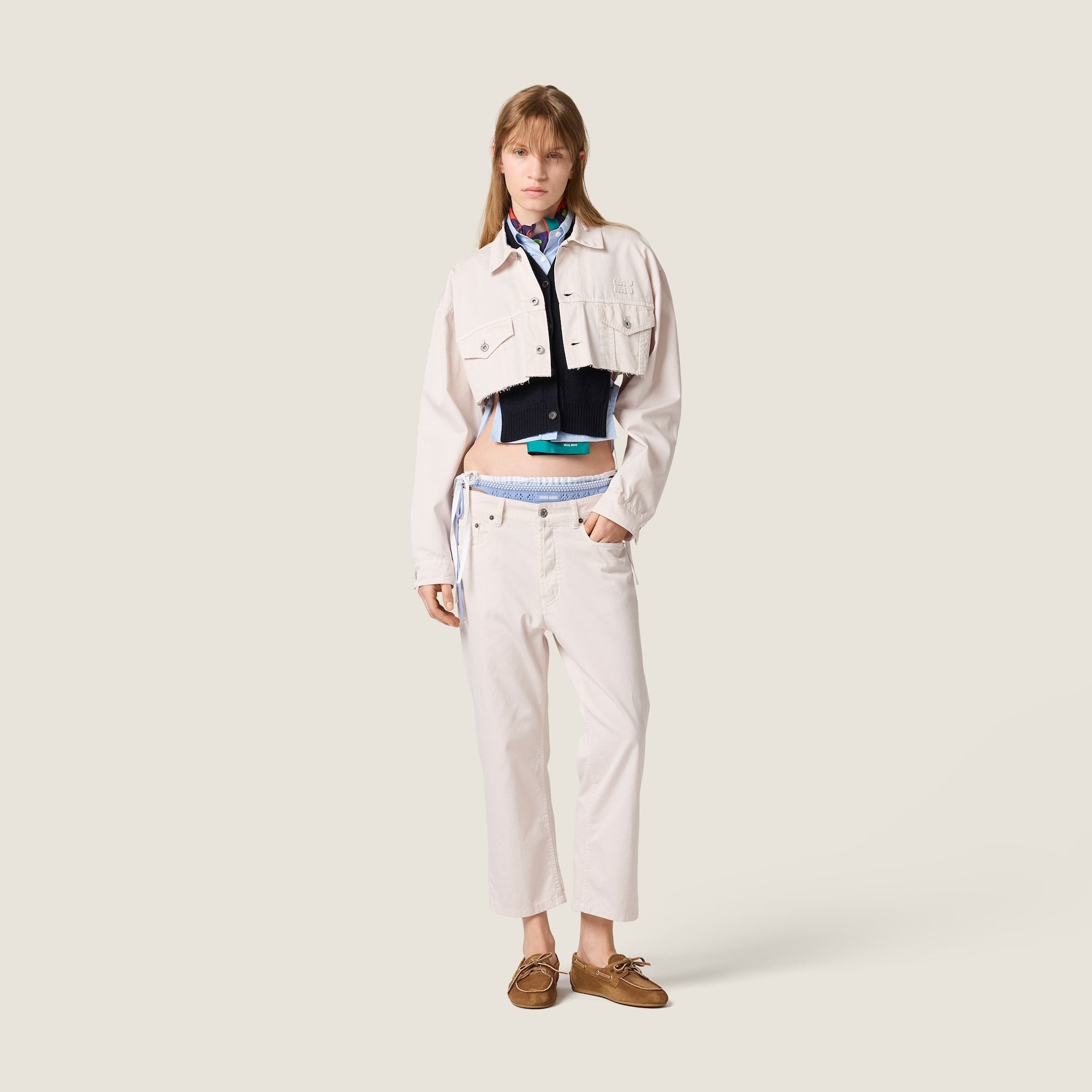 Cropped white denim jacket GWB314 S OOO 197VF0009 MIU MIU 