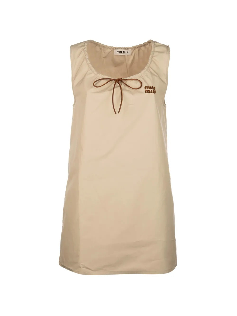 Bow-detail logo-patch mini dress MF6414 S OOO 12NSF0A08 MIU MIU 