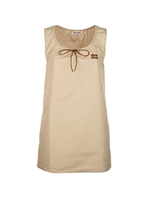 Bow-detail logo-patch mini dress MF6414 S OOO 12NSF0A08 MIU MIU 