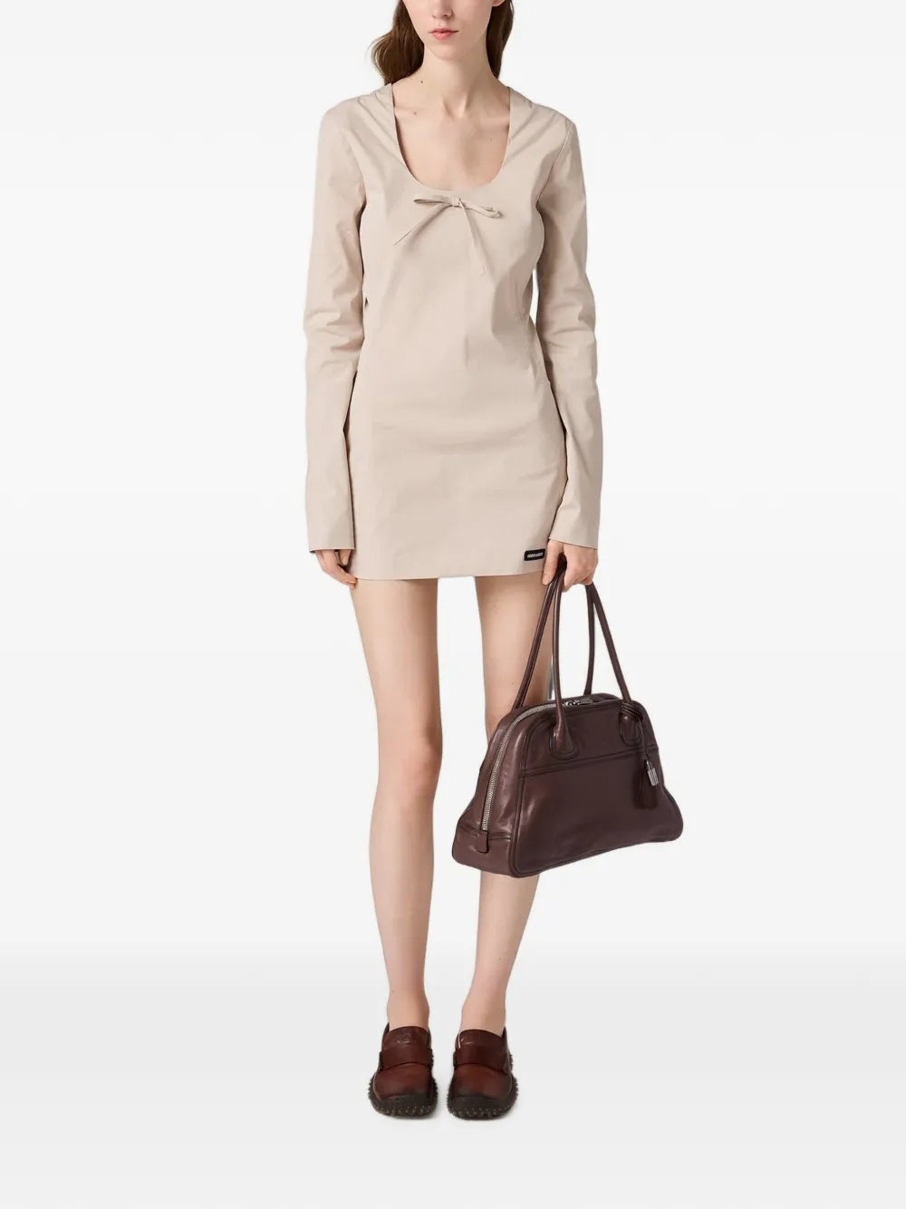 Bow-detail long-sleeve mini dress MF6588 S OOO 6472F0A08 MIU MIU 