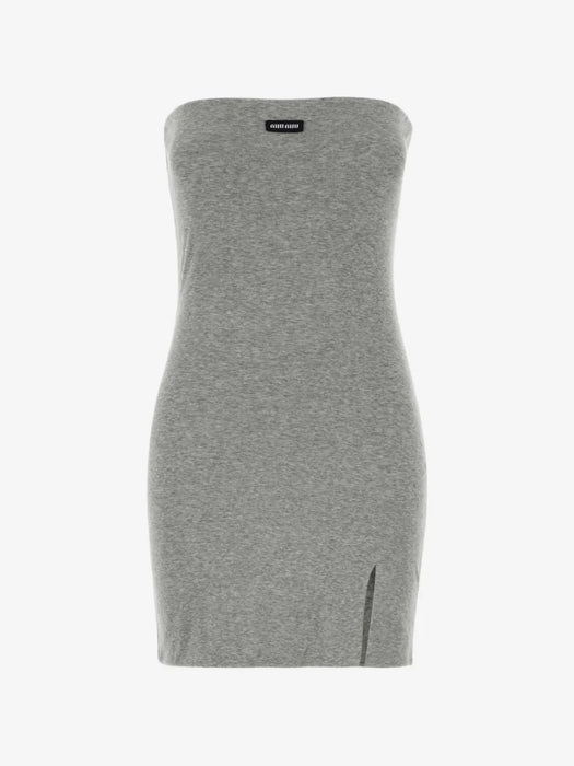 Logo-patch strapless mini dress MJA927 S OOO 192CF0031 MIU MIU 
