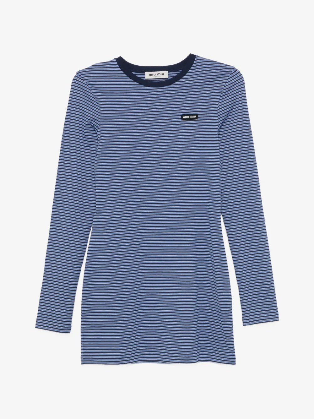 striped-pattern logo-patch mini dress MJA930 S OOO 14RTF0G6N MIU MIU 