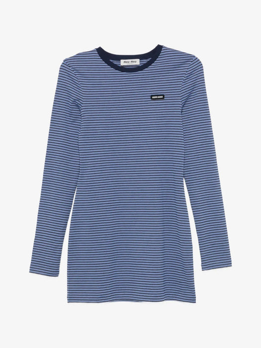 striped-pattern logo-patch mini dress MJA930 S OOO 14RTF0G6N MIU MIU 