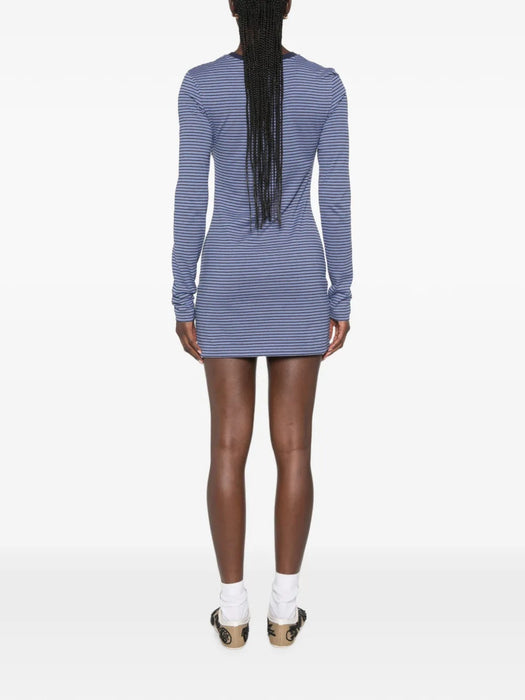 striped-pattern logo-patch mini dress MJA930 S OOO 14RTF0G6N MIU MIU 