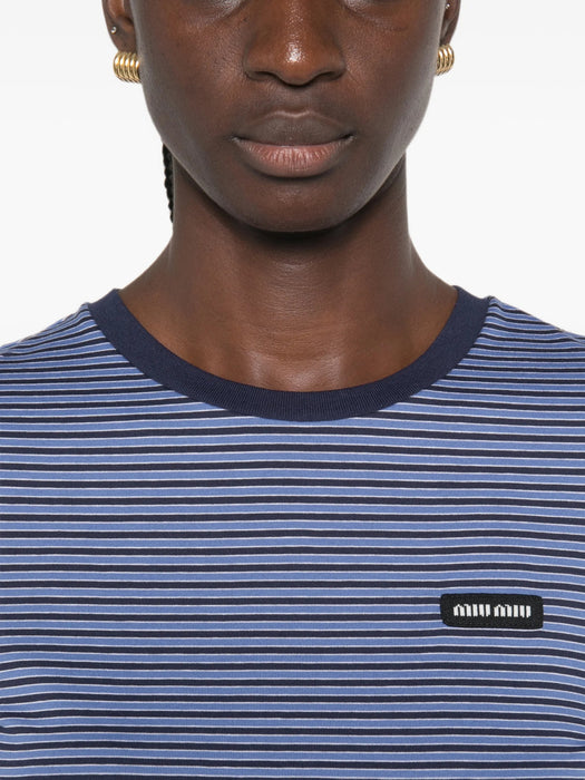 striped-pattern logo-patch mini dress MJA930 S OOO 14RTF0G6N MIU MIU 