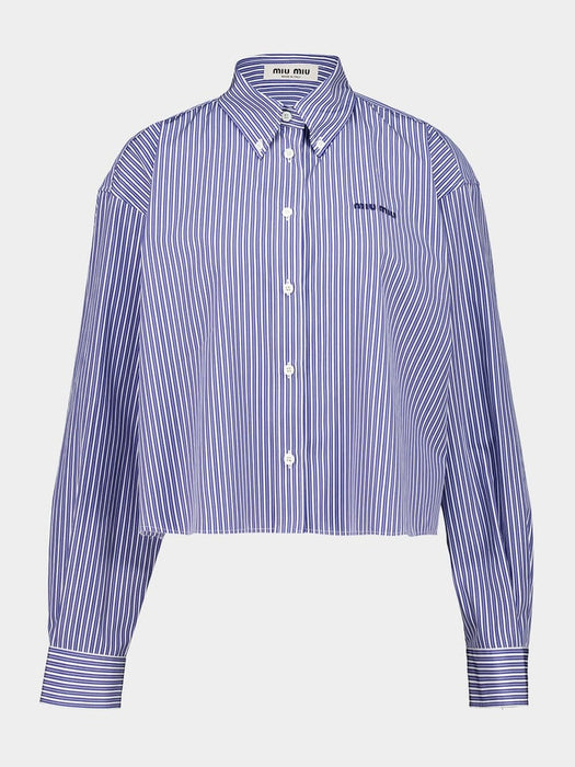Blue Striped Cotton Shirt with Thread Embroidery MK2047 S OOO 195DF098Z MIU MIU 
