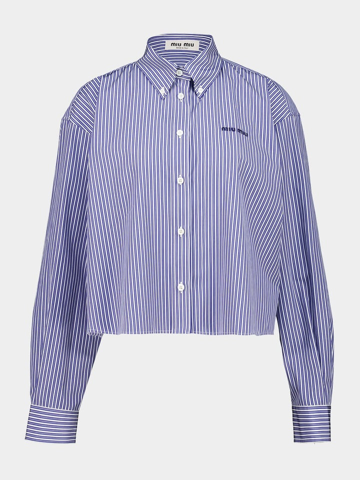 Blue Striped Cotton Shirt with Thread Embroidery MK2047 S OOO 195DF098Z MIU MIU 
