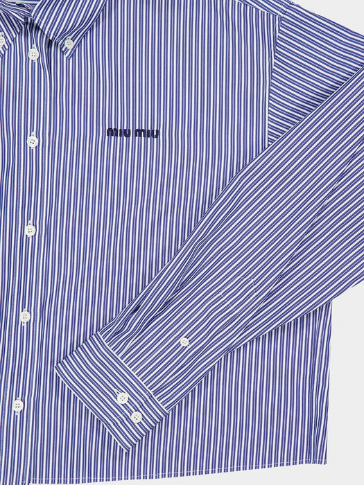 Blue Striped Cotton Shirt with Thread Embroidery MK2047 S OOO 195DF098Z MIU MIU 
