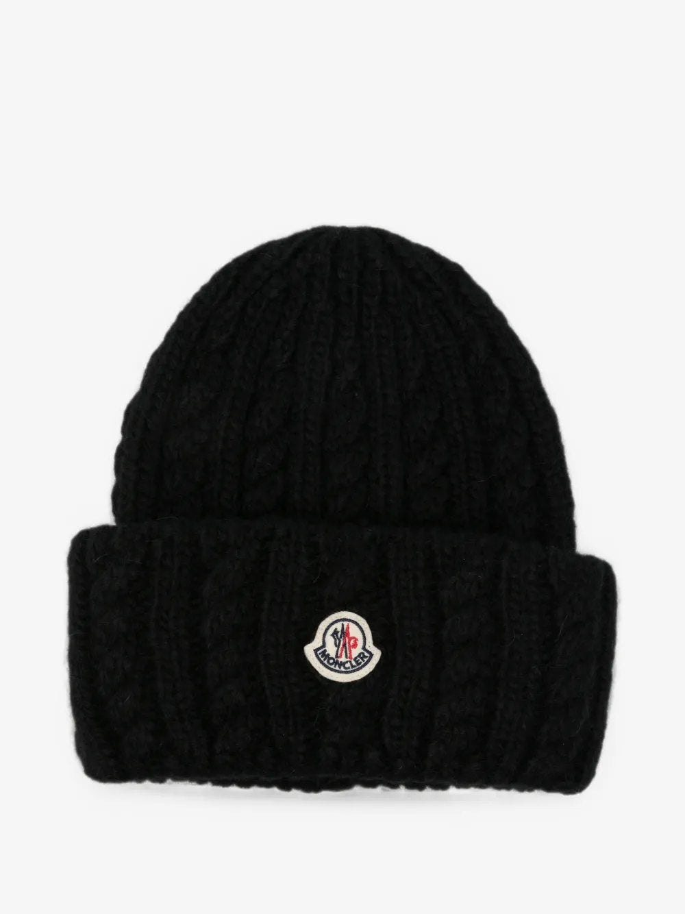 Cable-knit logo-patch beanie hat L2093 3B00031 - N0403 999 MONCLER 