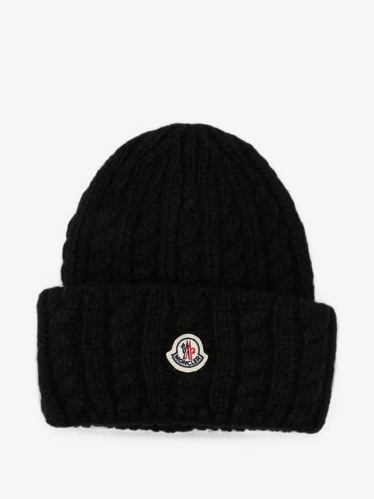 Cable-knit logo-patch beanie hat L2093 3B00031 - N0403 999 MONCLER 