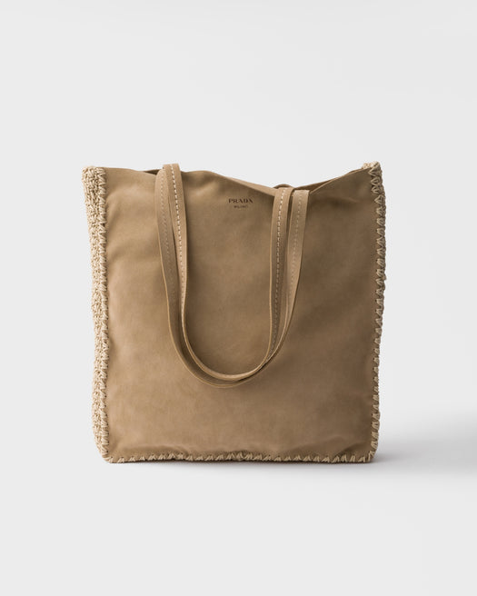 Large suede and crochet tote bag 1BG658 VOOO 2FP1F0F24 PRADA 