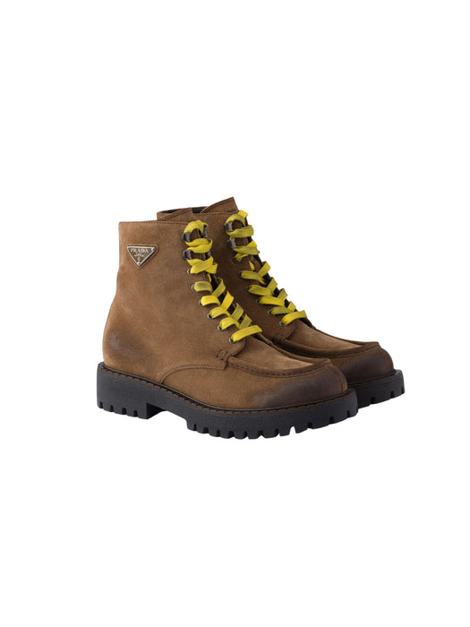 Aged suede lace-up ankle boots<BR/> 2TE214 F G001 0B2F0E2Q PRADA 
