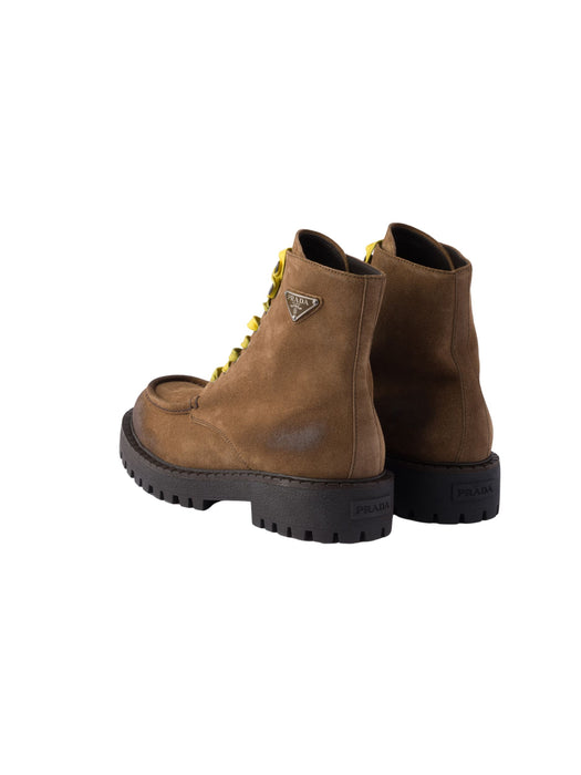 Aged suede lace-up ankle boots<BR/> 2TE214 F G001 0B2F0E2Q PRADA 