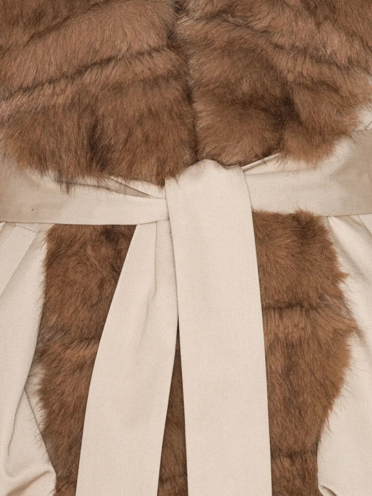 Trimmed-collar belted jacket 115145532  ROTATE 