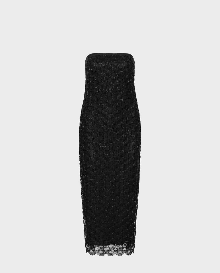 Black openwork midi dress 116289100  ROTATE 