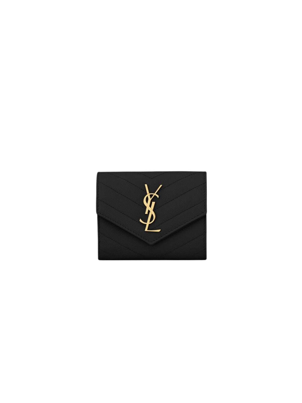 CASSANDRE MATELASSÉ compact tri fold wallet in grain de poudre leather 403943 BOW011000 SAINT LAURENT 