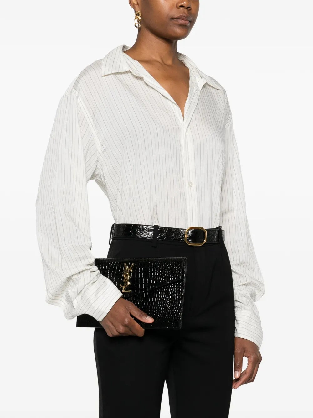 Uptown pouch in crocodile-embossed shiny leather 565739 DND0J1000 SAINT LAURENT 