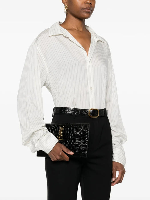 Uptown pouch in crocodile-embossed shiny leather 565739 DND0J1000 SAINT LAURENT 