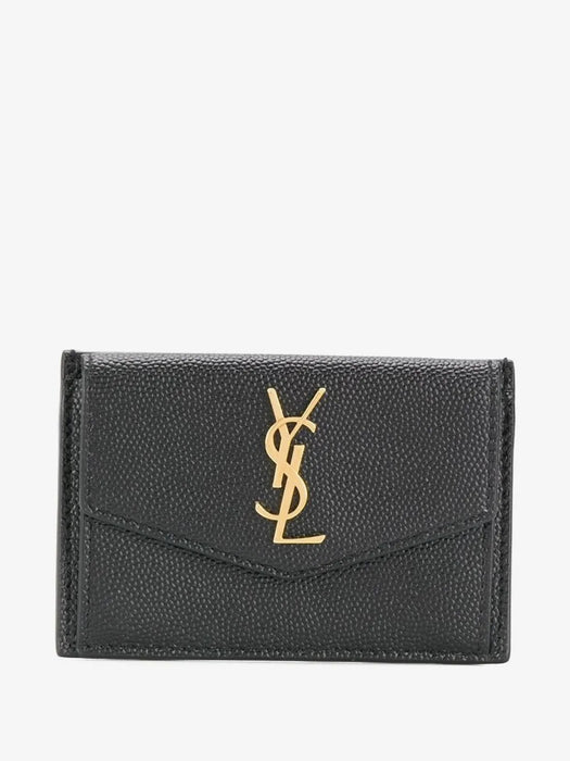 UPTOWN FLAP CARD CASE IN GRAIN DE POUDRE LEATHER 582305 1GF0J1000 SAINT LAURENT 
