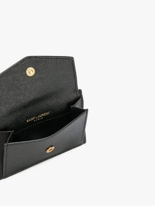 UPTOWN FLAP CARD CASE IN GRAIN DE POUDRE LEATHER 582305 1GF0J1000 SAINT LAURENT 