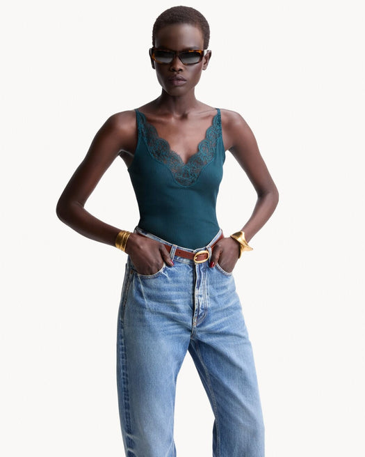 Laced tank top in ribbed silk 796843 Y37SM3011 SAINT LAURENT 