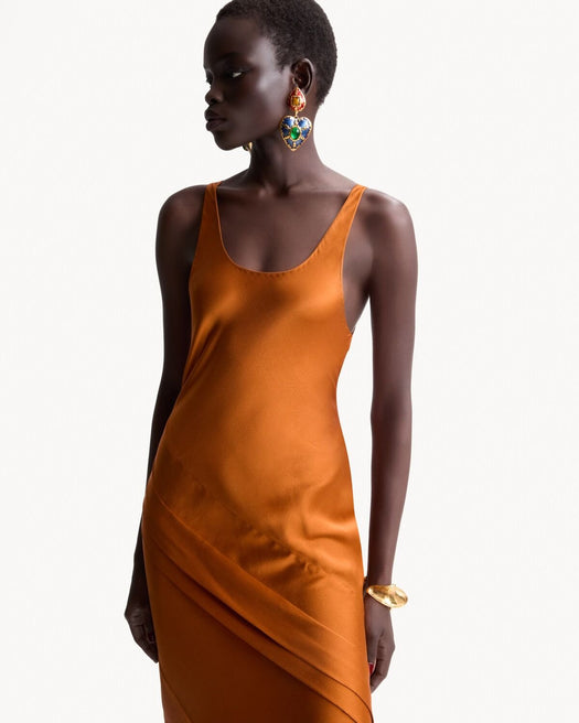 Draped tank dress in silk satin 841805 Y7G272027 SAINT LAURENT 