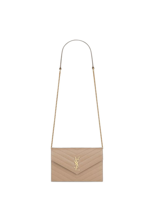 CASSANDRE ENVELOPE CHAIN WALLET IN GRAIN DE POUDRE LEATHER 857605 BOW012721 SAINT LAURENT 