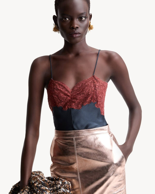 Laced camisole in silk satin 859694 Y7G271102 SAINT LAURENT 