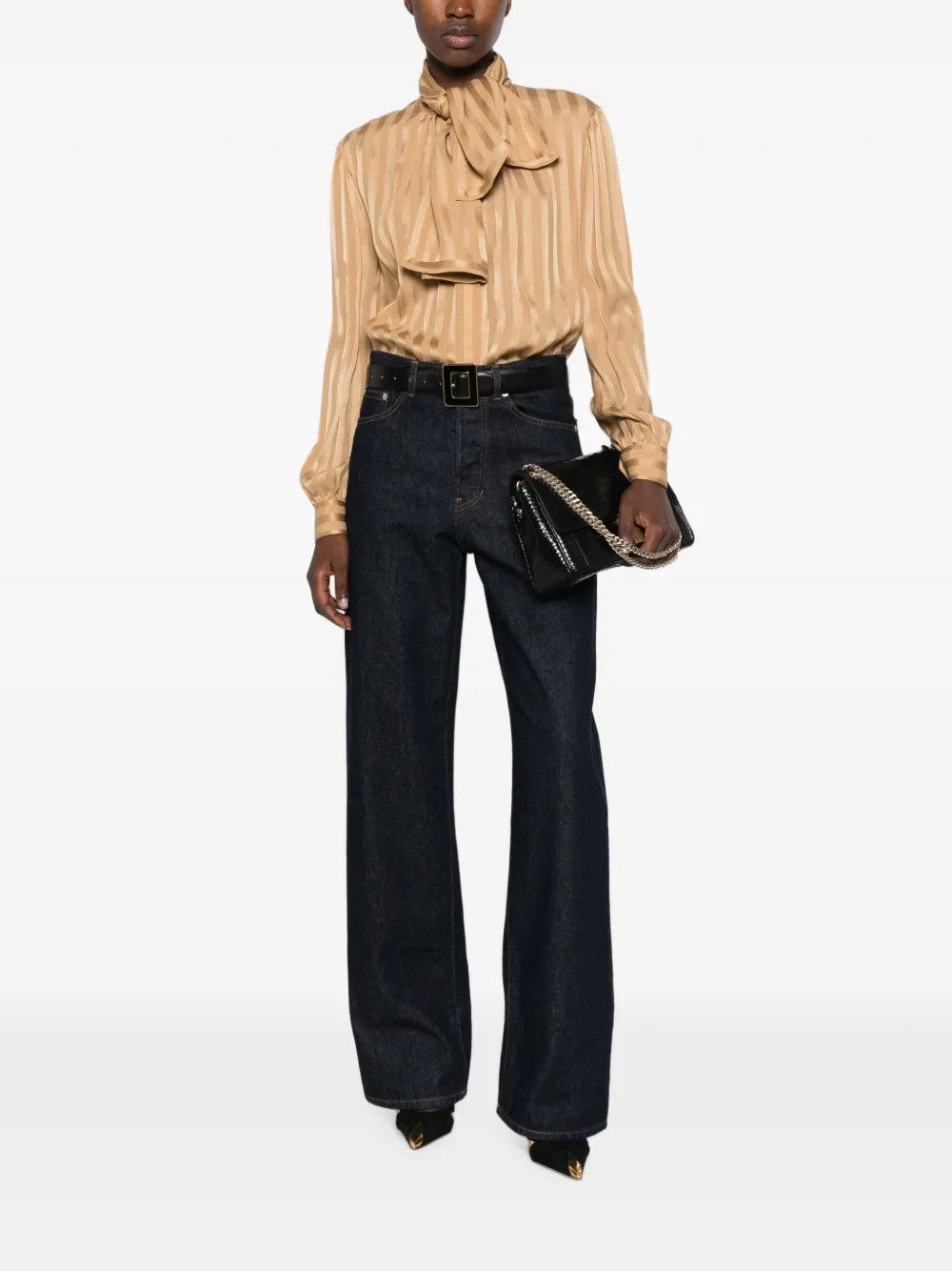 Striped pussy-bow blouse 873576 Y7J472601 SAINT LAURENT 