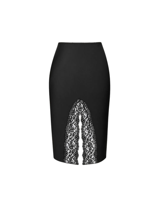 Split slip skirt in double-face silk satin and lace A005ID Y3H881000 SAINT LAURENT 