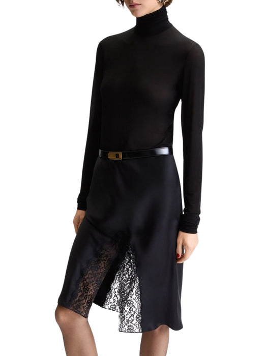 Split slip skirt in double-face silk satin and lace A005ID Y3H881000 SAINT LAURENT 