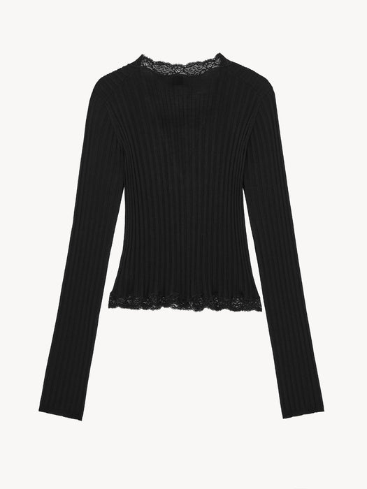 Laced Cardigan in Ribbed Wool, Cashmere, and Silk A00650 Y77PD1000 SAINT LAURENT 