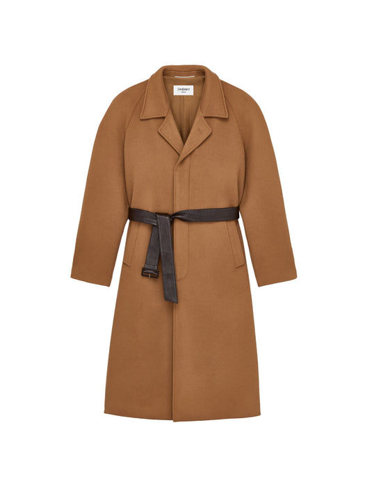 Belted balmacaan in double-face wool A007HY Y1O732577 SAINT LAURENT 