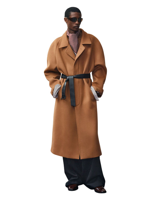 Belted balmacaan in double-face wool A007HY Y1O732577 SAINT LAURENT 
