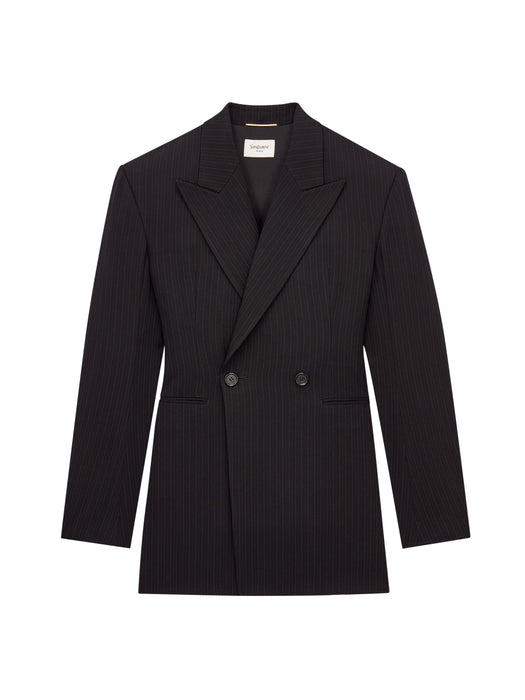 Double-breasted jacket in chalk-stripe wool mélange A007RP Y4L311003 SAINT LAURENT 
