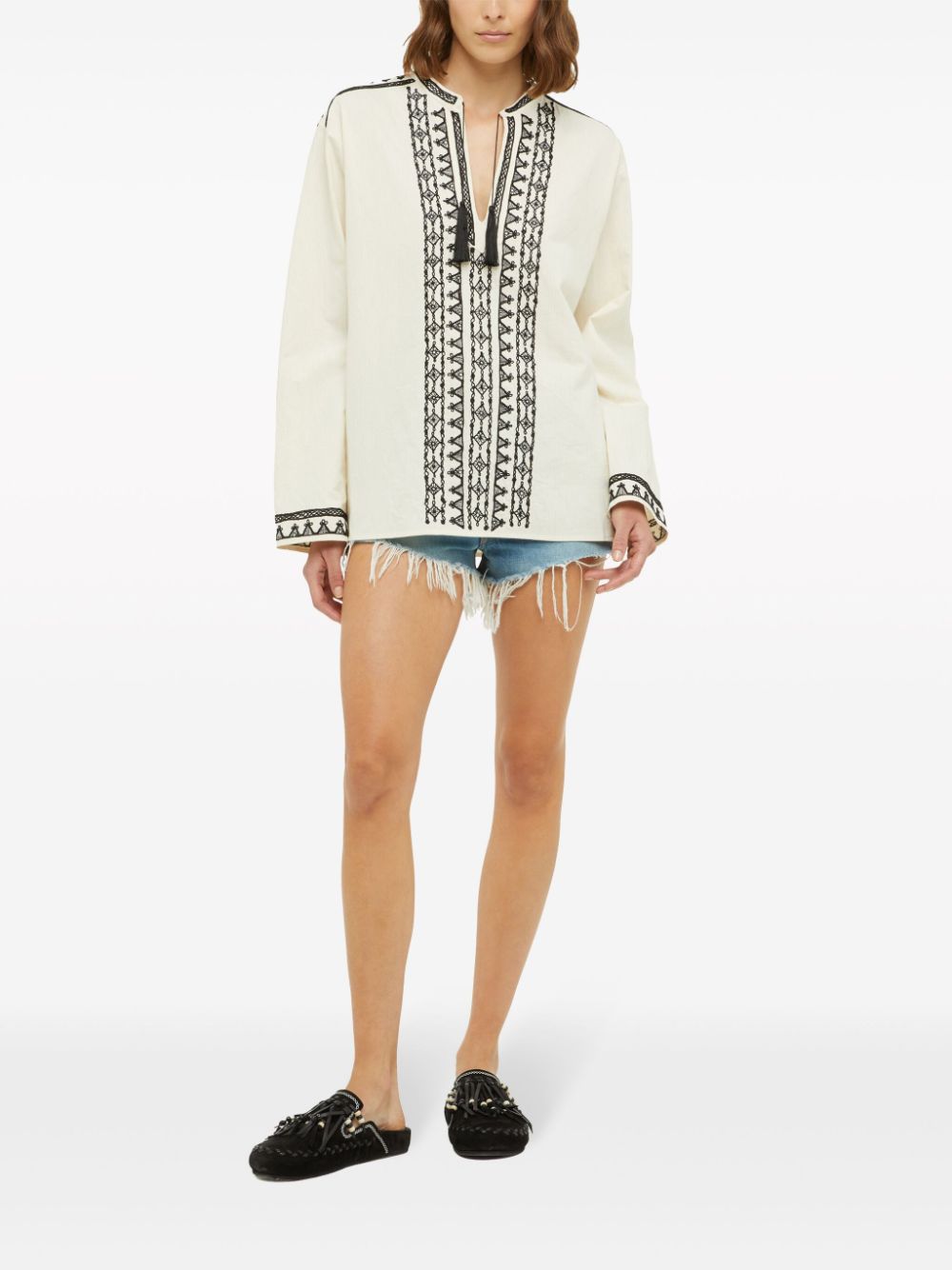 tassel-detail shirt LWGA013R24FAB001 0310 ALANUI 