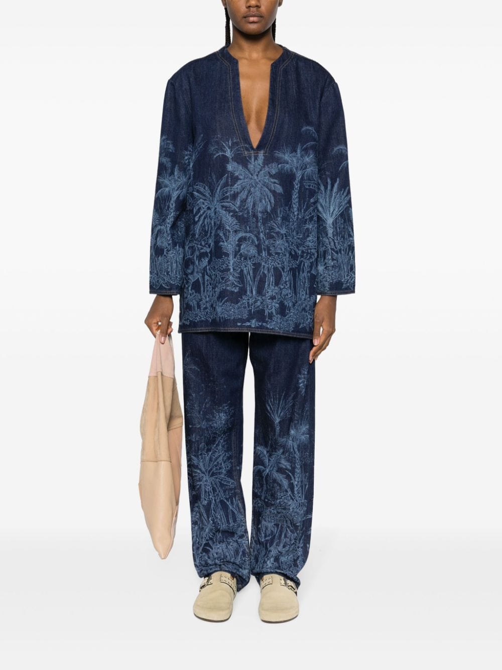 jungle toile de jouy straight-leg jeans LWYB002R24DEN001 4000 ALANUI 