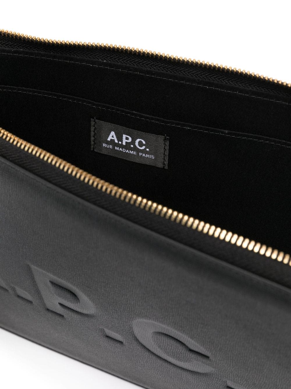 logo-debossed leather clutch bag<BR/> PUABLM63567 LZZ A.P.C 