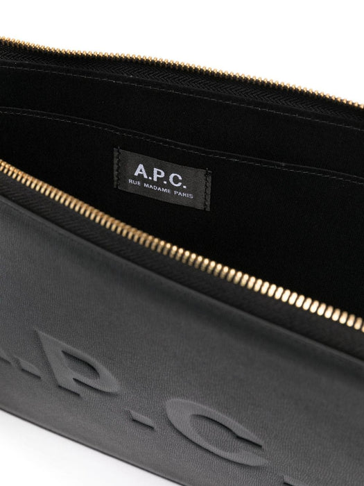 logo-debossed leather clutch bag<BR/> PUABLM63567 LZZ A.P.C 