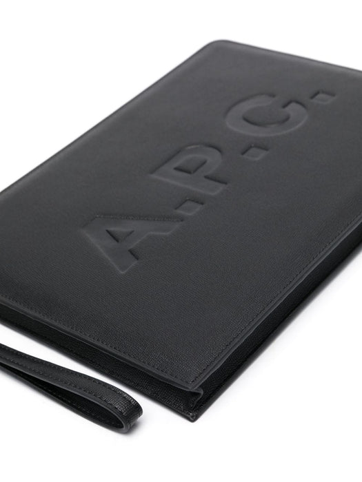 logo-debossed leather clutch bag<BR/> PUABLM63567 LZZ A.P.C 