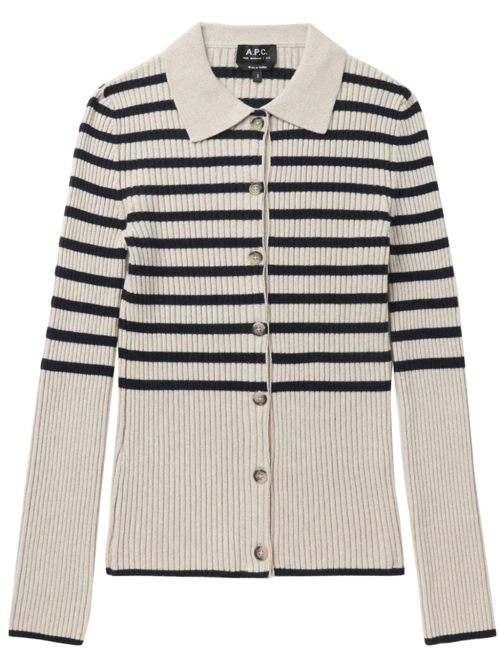 striped ribbed-knit cardigan WSAAZF22251 ECRU DARK NAVY A.P.C 