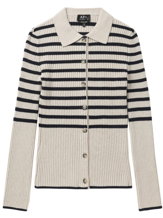 striped ribbed-knit cardigan WSAAZF22251 ECRU DARK NAVY A.P.C 