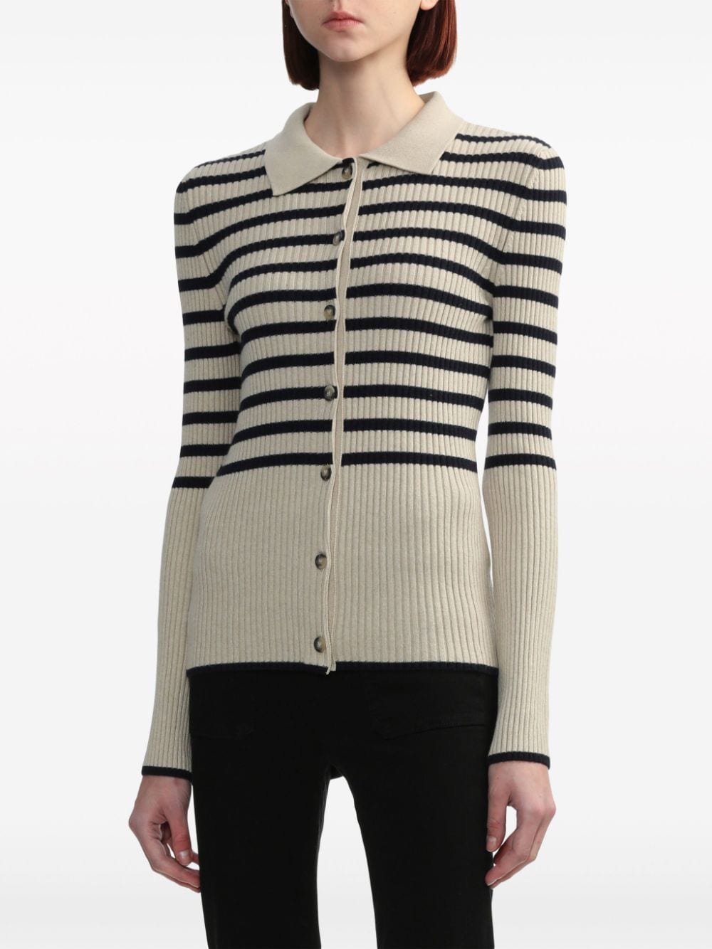striped ribbed-knit cardigan WSAAZF22251 ECRU DARK NAVY A.P.C 