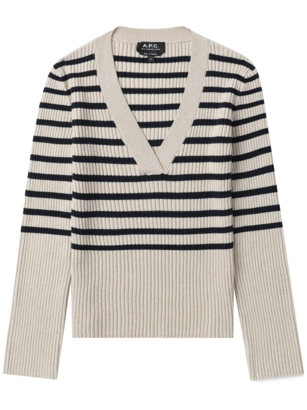 striped ribbed-knit jumper WSAAZF23293 ECRU DARK NAVY A.P.C 