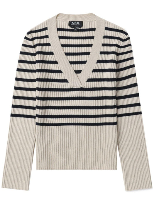 striped ribbed-knit jumper WSAAZF23293 ECRU DARK NAVY A.P.C 