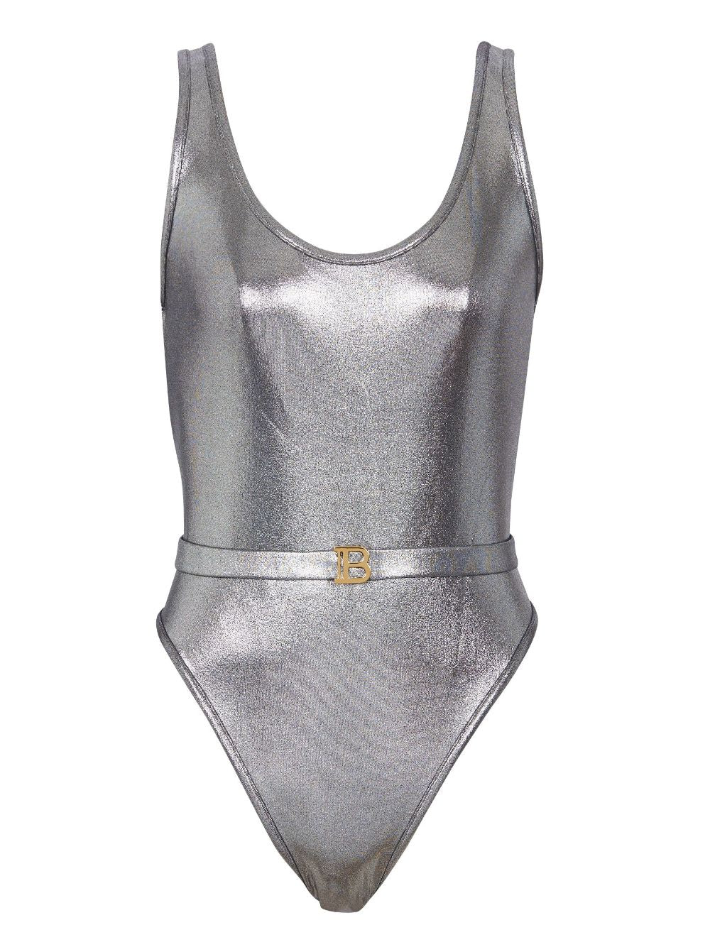 belted metallic-finish swimsuit BKBKL1720 041 BALMAIN 