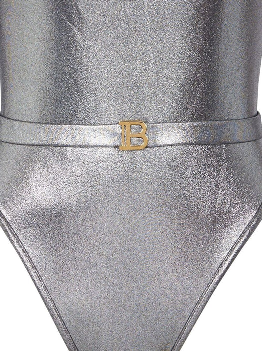 belted metallic-finish swimsuit BKBKL1720 041 BALMAIN 