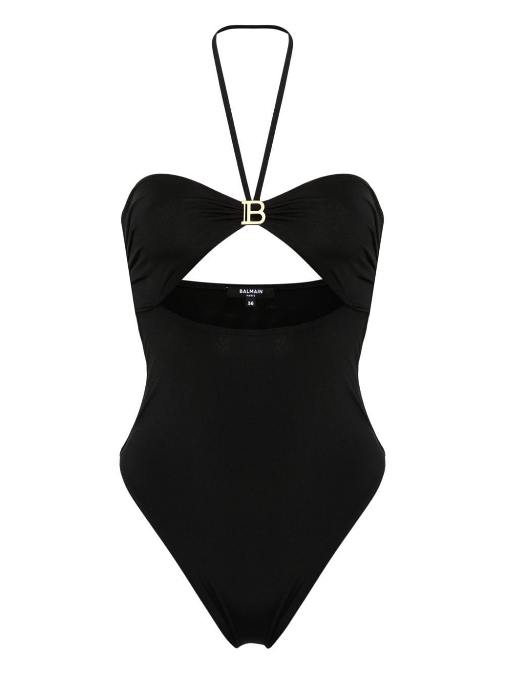 logo-plaque halterneck one-piece BKBU81760 001 BALMAIN 