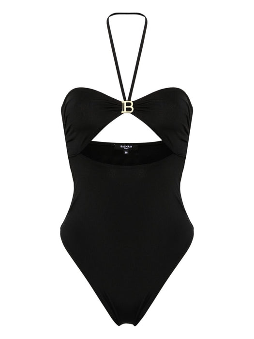 logo-plaque halterneck one-piece BKBU81760 001 BALMAIN 